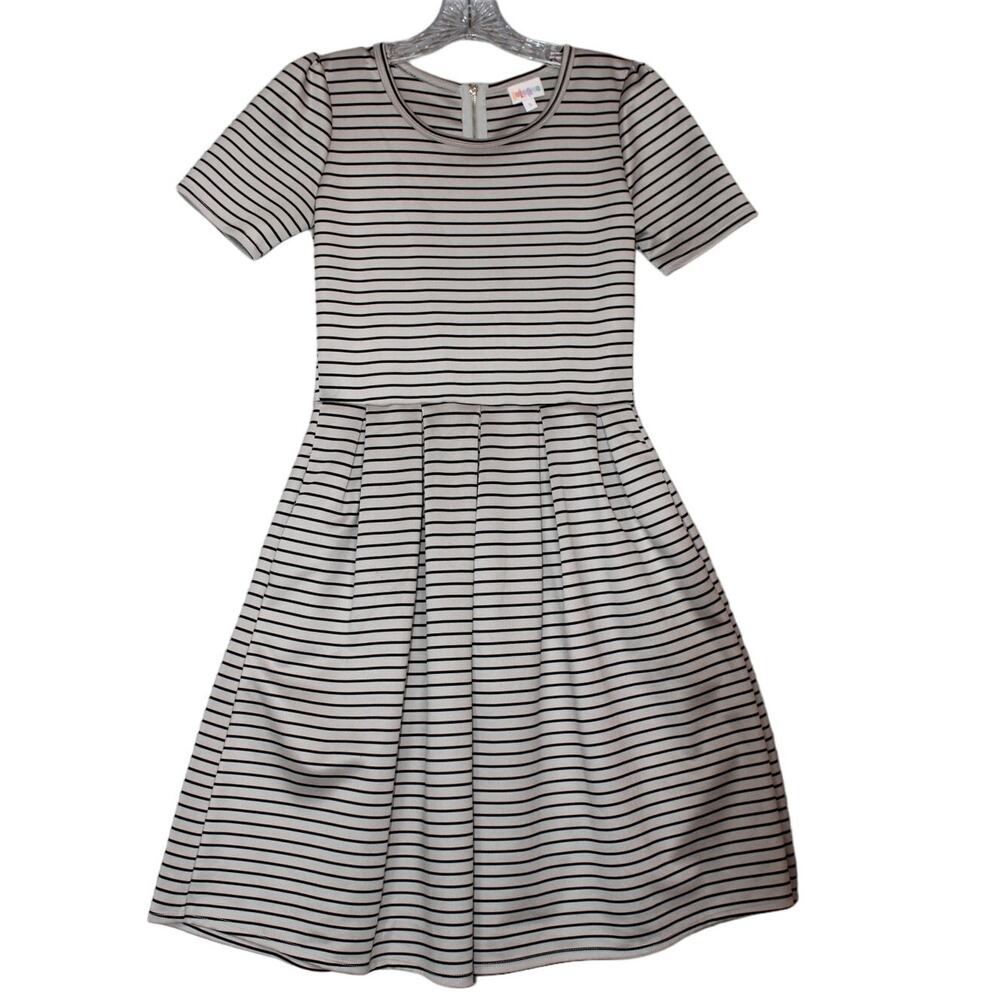 Lularoe Gray/Black Striped Amelia Dress W/Pockets Size S Women's